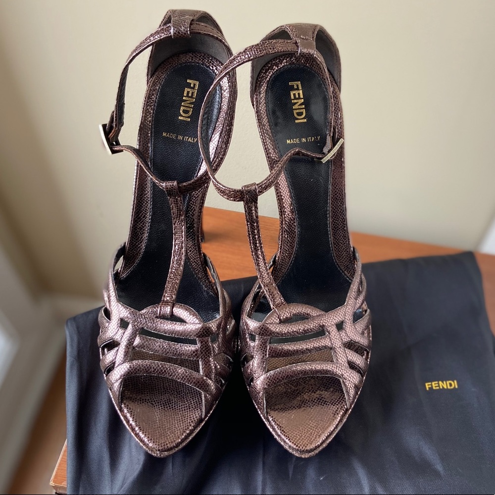Fendi Orlando Bronze Snakeskin Platform Heel